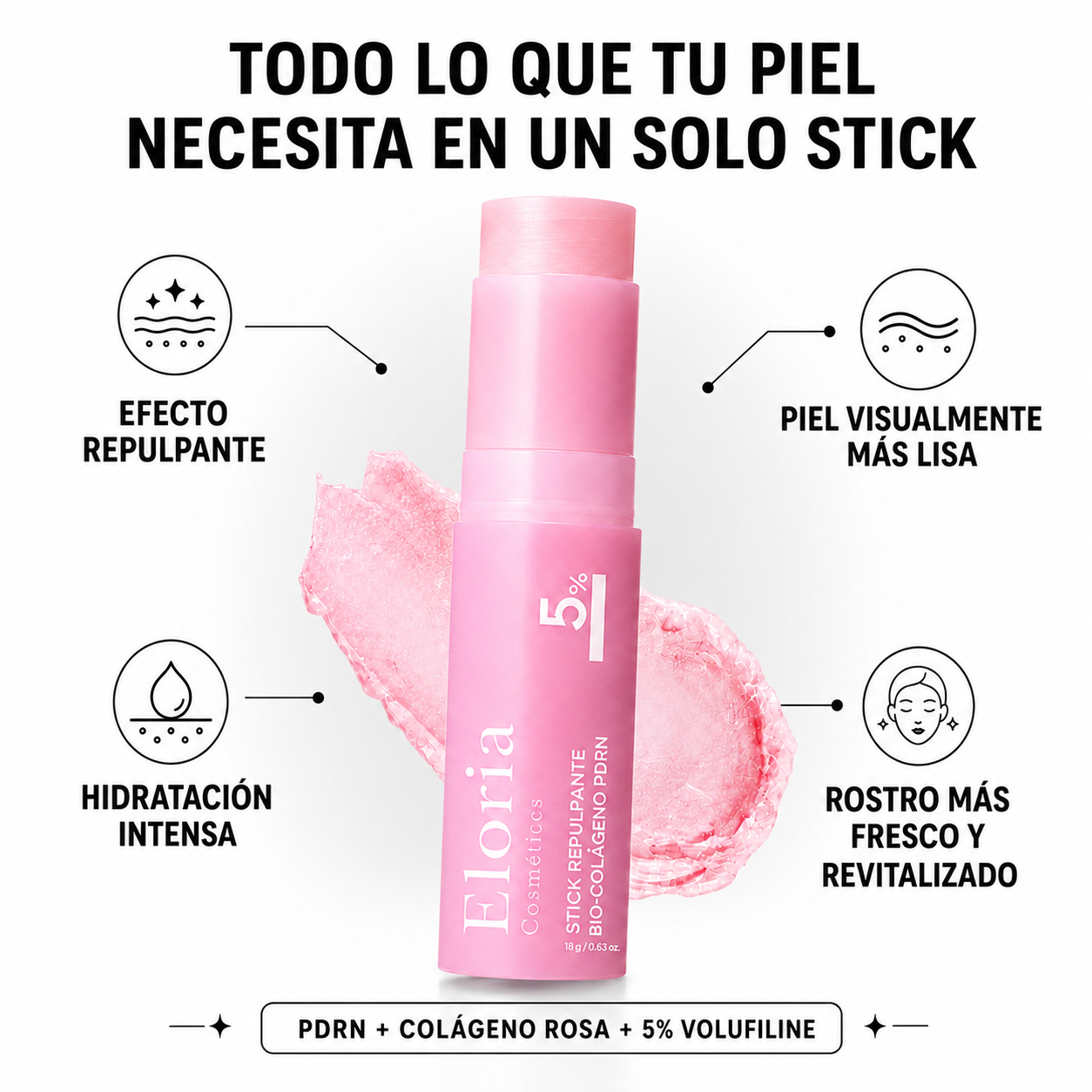 Eloria™ – Stick Repulpante PDRN con Colágeno Rosa